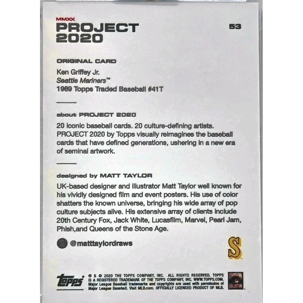 Topps PROJECT 2020 #53 - 1989 Ken Griffey Jr. by Matt Taylor - Print Run: 4236 - Picture 4 of 6